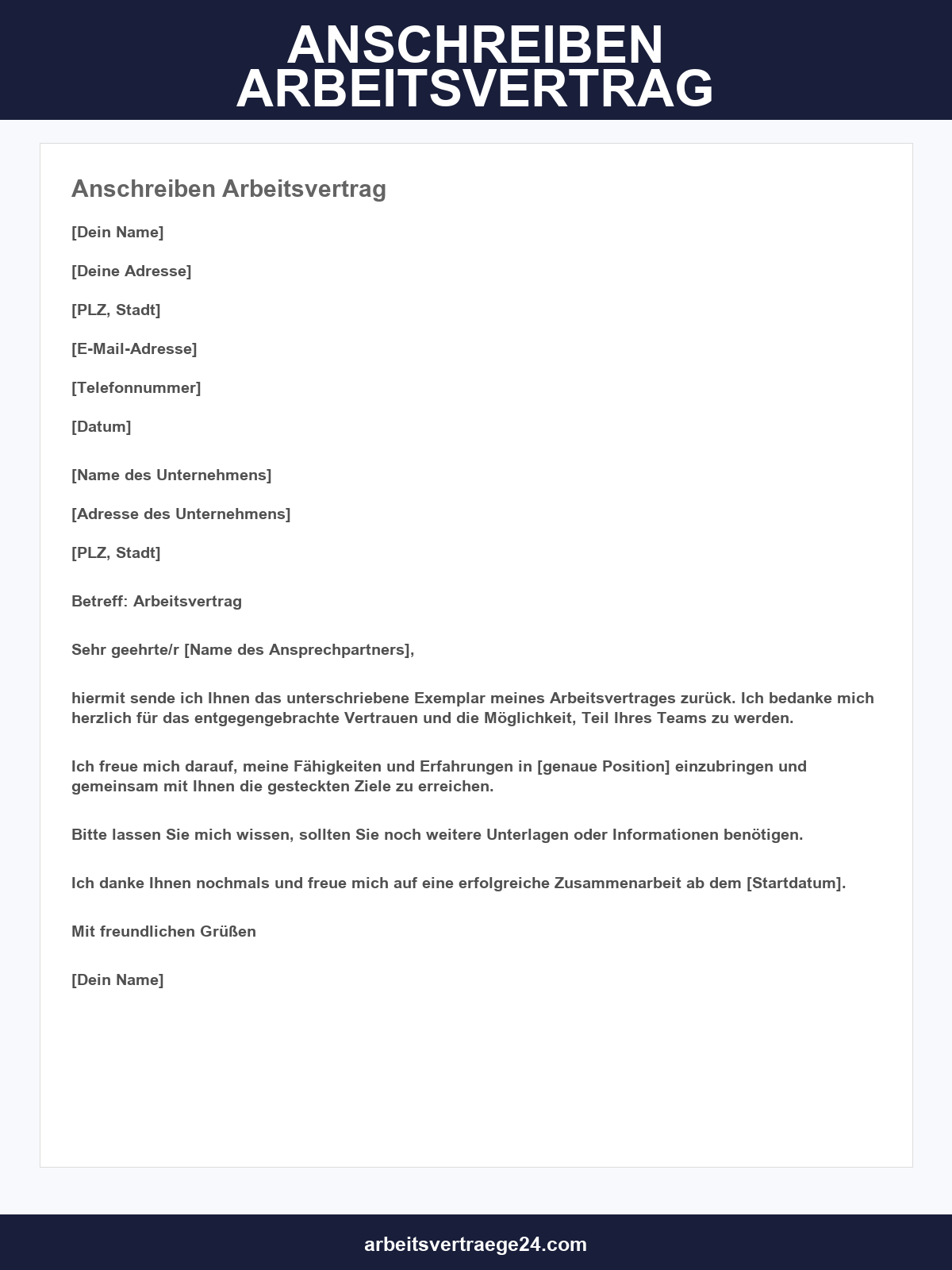 Anschreiben Arbeitsvertrag