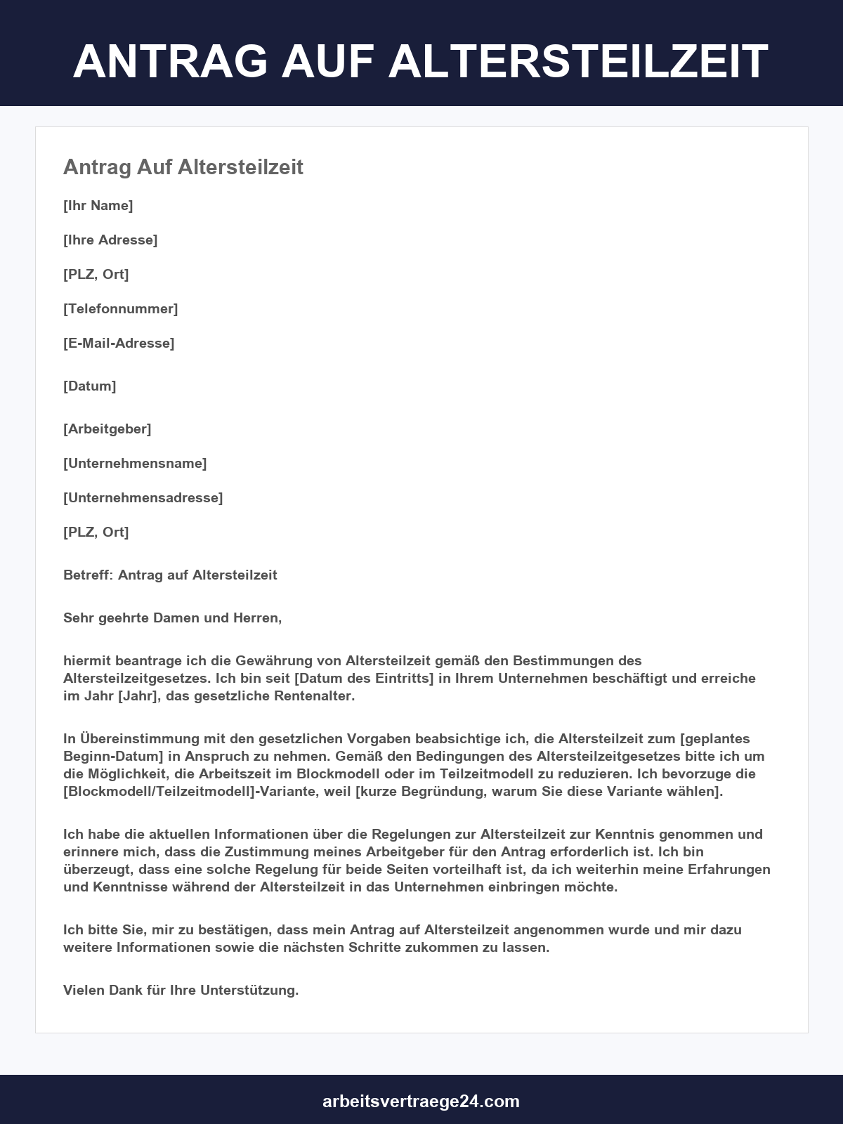 Antrag Auf Altersteilzeit Muster
