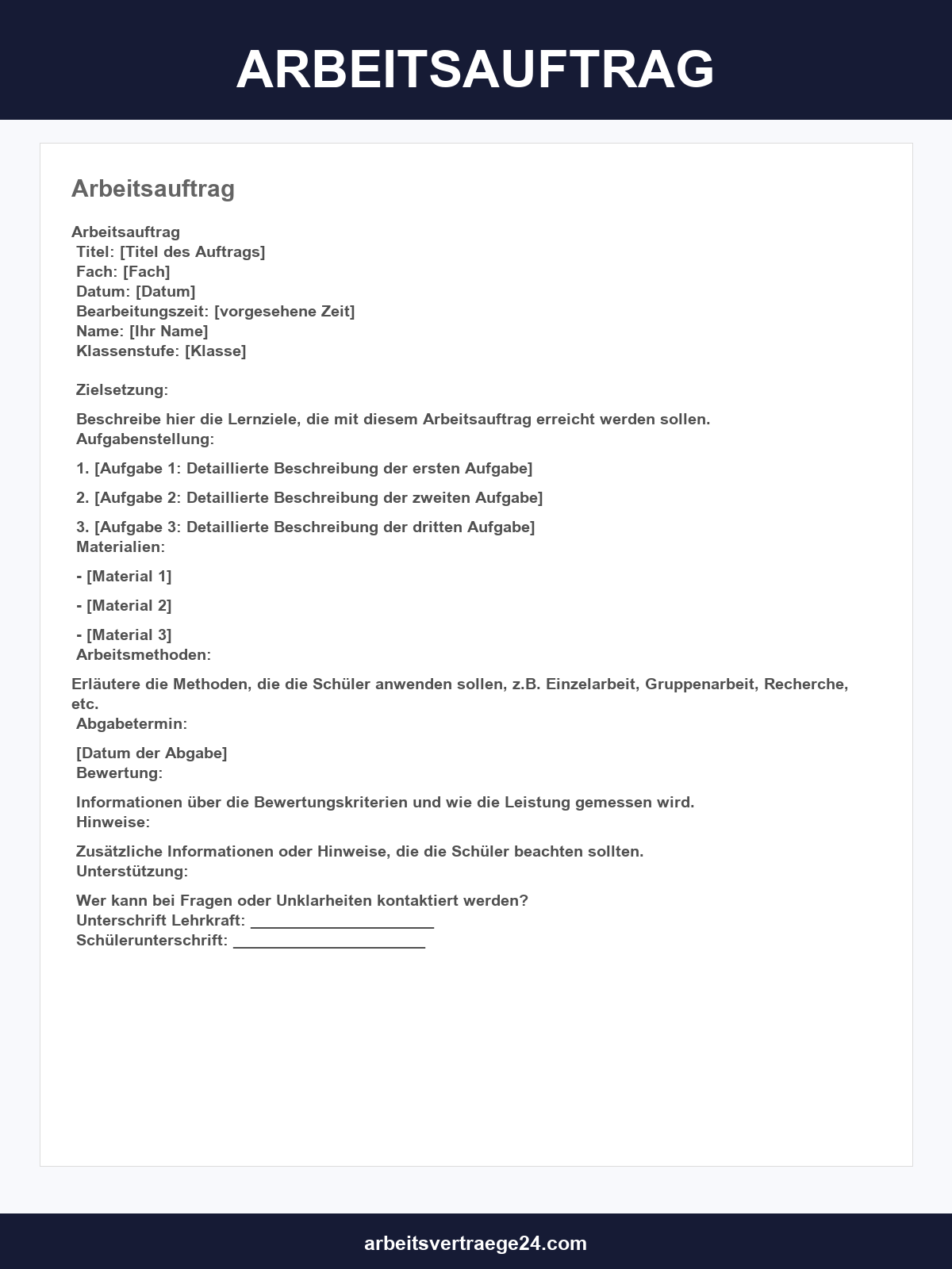 Arbeitsauftrag Vorlage