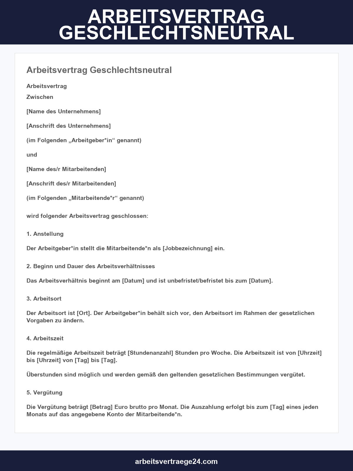 Arbeitsvertrag Geschlechtsneutral Muster