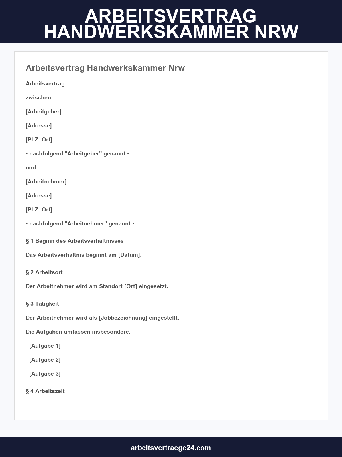 Muster Arbeitsvertrag Handwerkskammer Nrw
