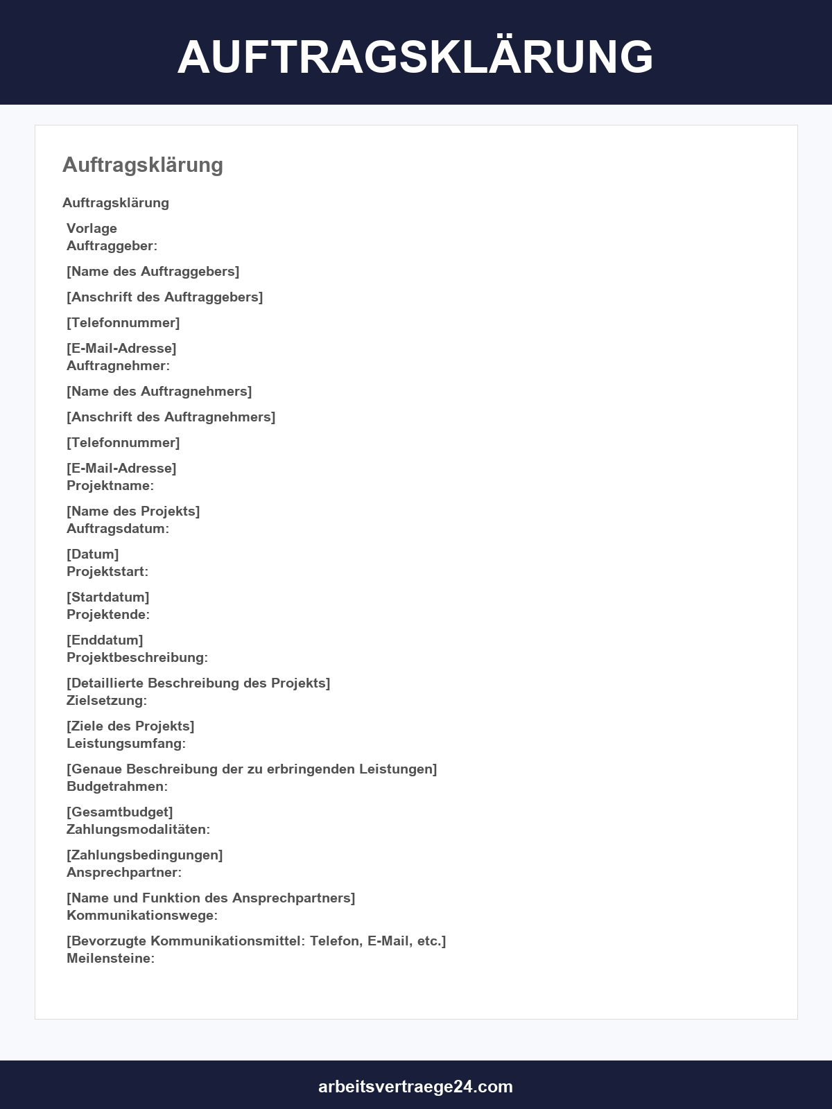 Auftragsklärung Vorlage