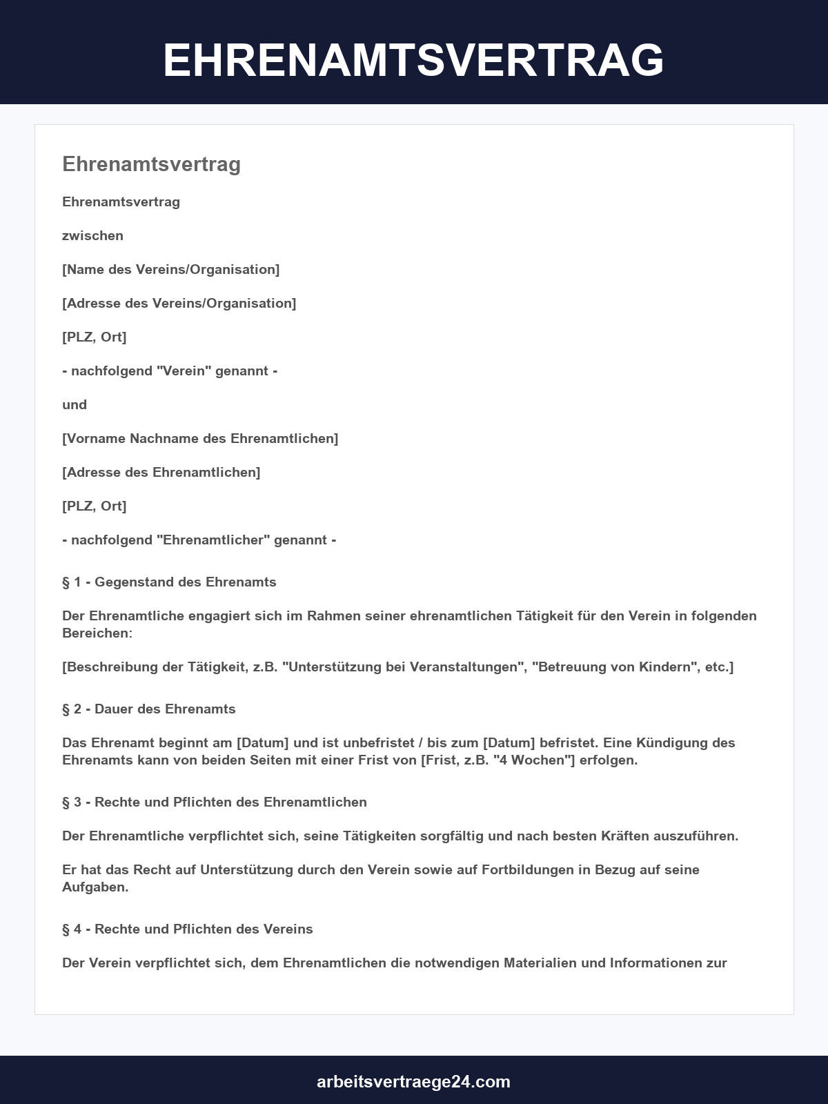 Ehrenamtsvertrag Muster