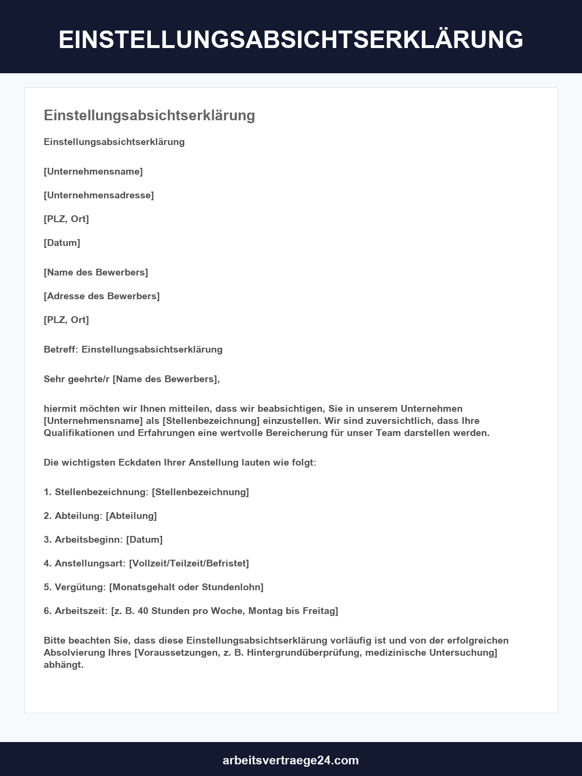 Einstellungsabsichtserklärung