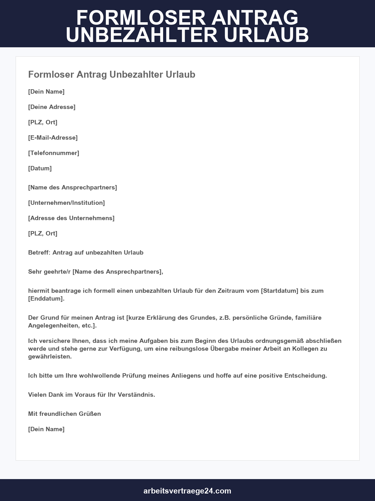 Formloser Antrag Unbezahlter Urlaub Muster