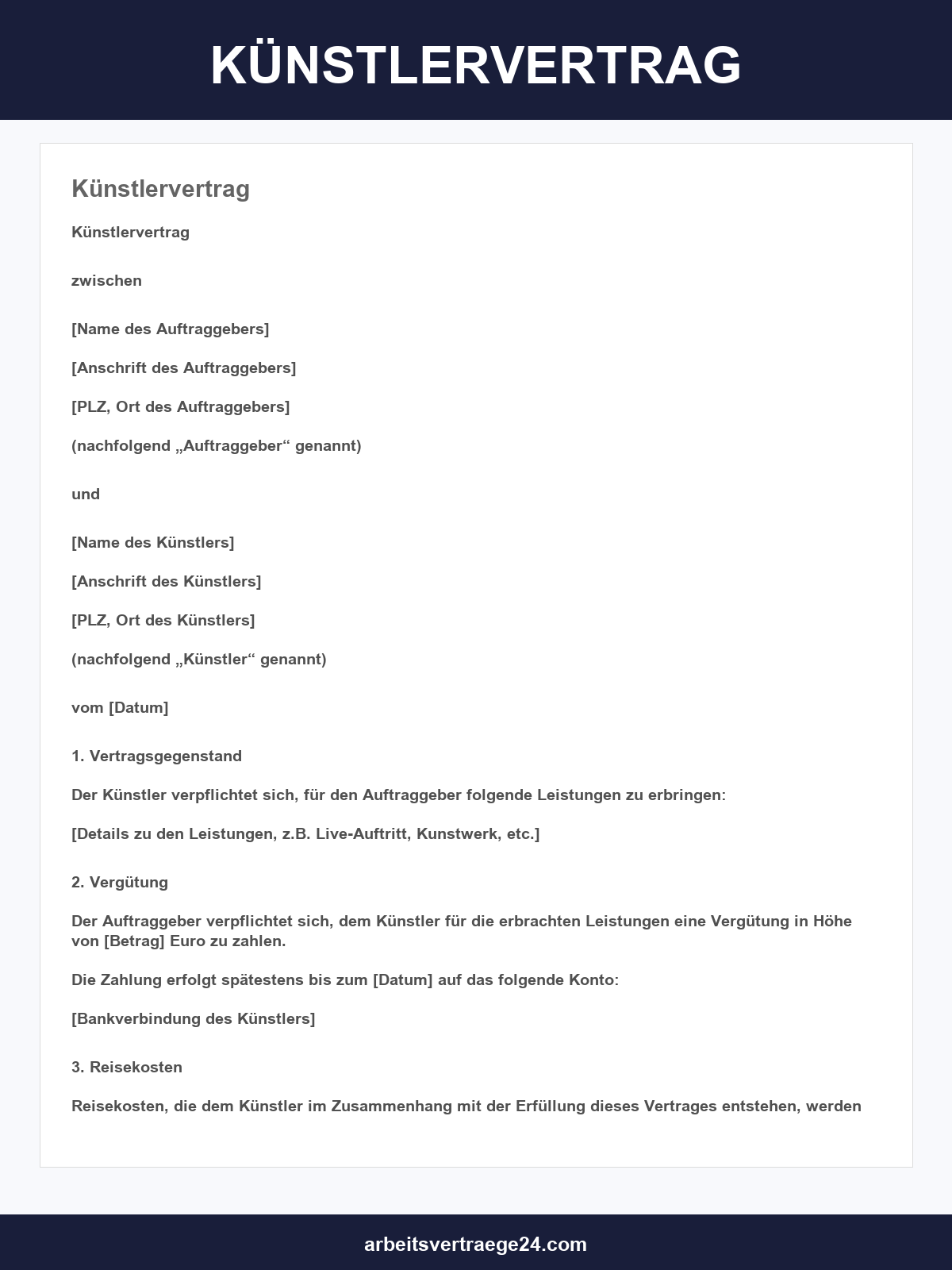 Künstlervertrag Muster